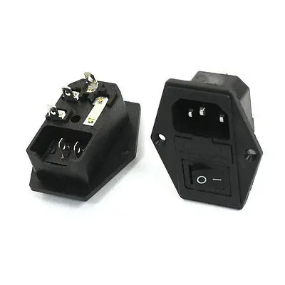 Панель Держатель предохранителя IEC320 C14 вход I/O черная кнопка питания розетка 2