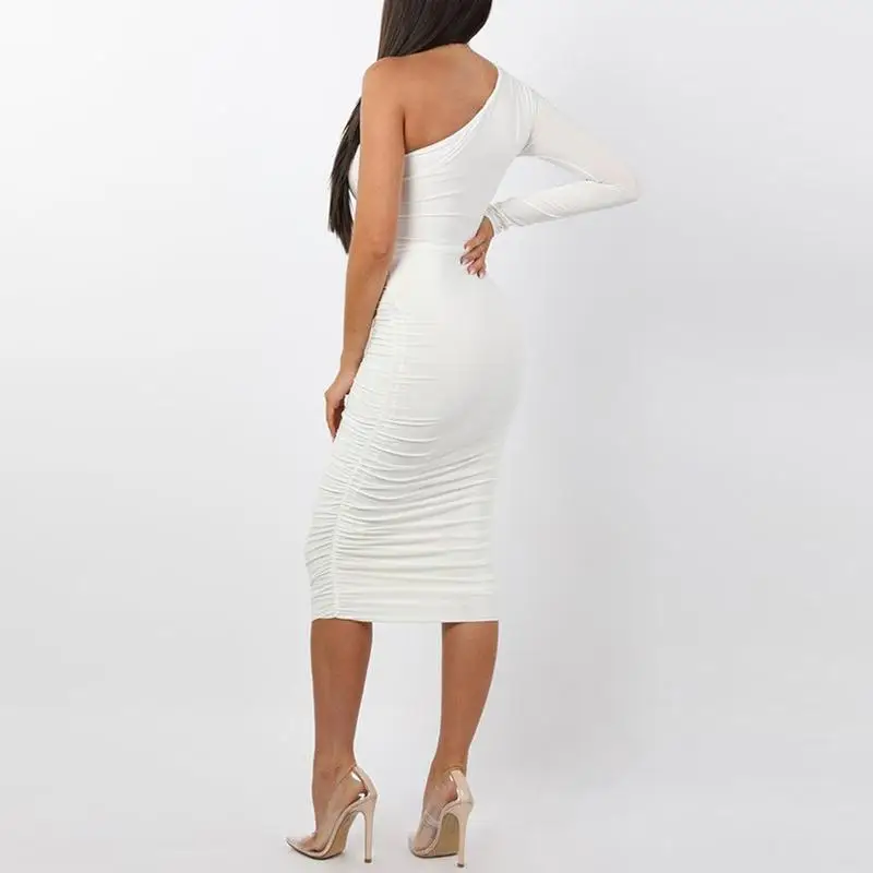 

2019 New Summer Women One Shoulder Bandage Dress Celebrity Evening Party Dress Sexy Ruched Bodycon Club Dress Vestidos
