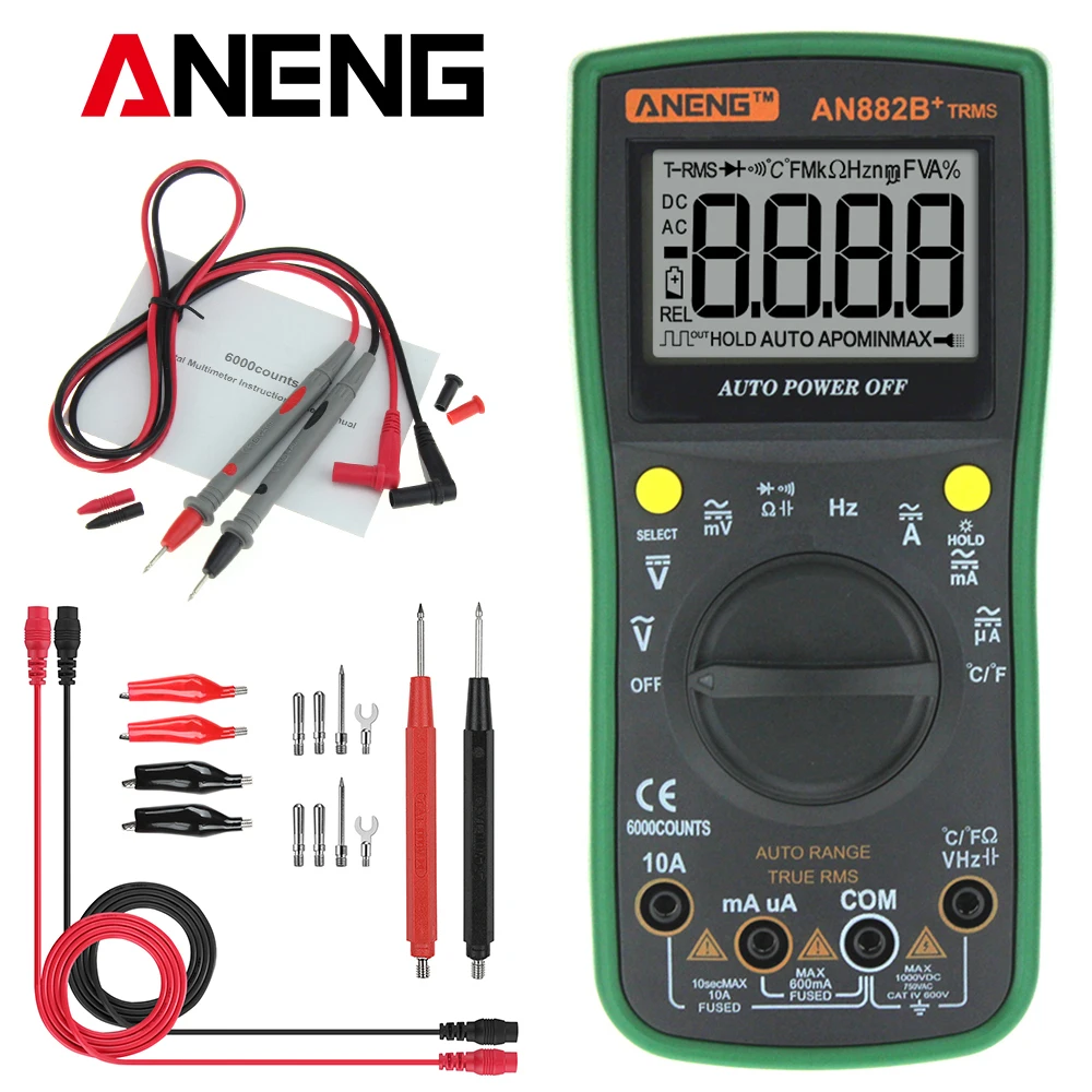 Зеленый ANENG AN882B+ TURE RMS цифровой мультиметр Авто NCV AC DC авто LCR вольтметр тестер темпратура тестер непрерывности - Цвет: Зеленый