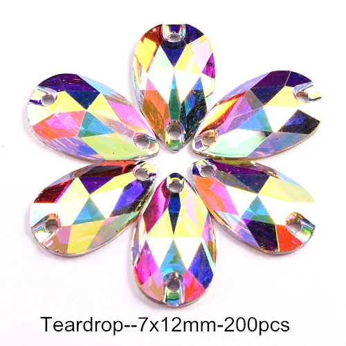 7x12mm--200pcs 9 размеров, 100 шт, лучшее качество, стразы из смолы, стразы с плоской задней стороной, стразы с отверстиями для одежды B0945 - Цвет: 7x12mm--200pcs