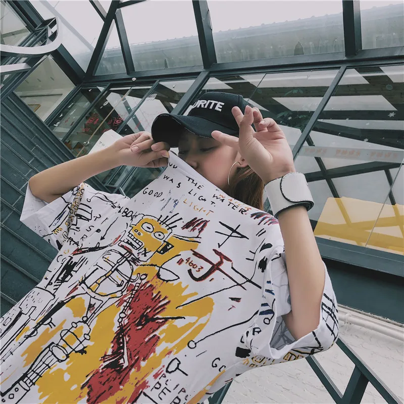 NiceMix футболки BF Harajuku Свободные женские Мультяшные забавные модные милые безрукавки женские с буквенным принтом корейский Стиль Мода Повседневная шпилька
