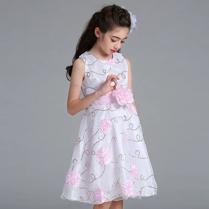 От 4 до 12 лет Новое высококачественное платье с цветочной вышивкой для девочек