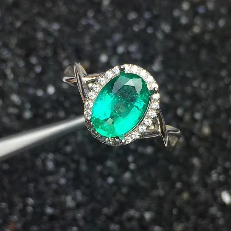 Elegant real emerald ring for woman 2ct 7 mm*9 mm oval cut natural engagement solid 925 silver fine jewelry | Украшения и
