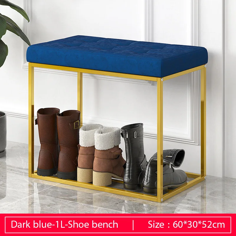 60cm-1L-Dark blue Входная скамейка для обуви стальная рама с бархатной подушкой для гостиной обувной шкаф модная обувная стойка обеденный стол стул мебель - Цвет: 60cm-1L-Dark blue
