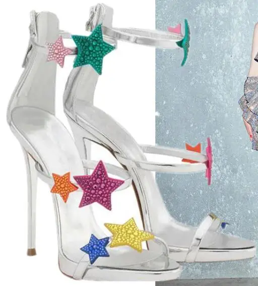 

Classics multicolour/Black five stras/ Silver five stars Microfiber Narrow Band Mixed Colors Women Shoes Thin Heels Sandal