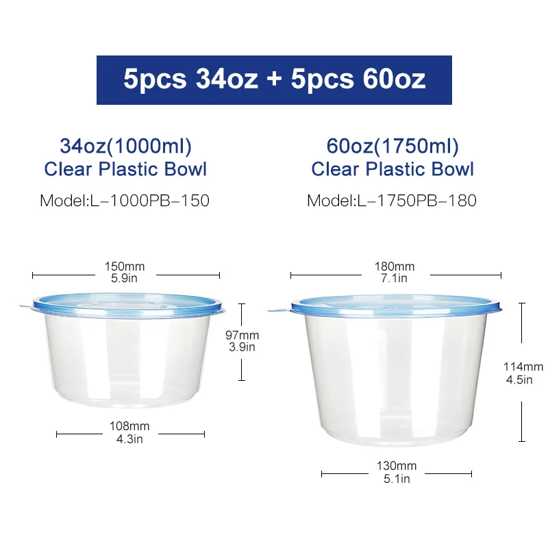 34oz and 60oz OTOR 10 шт. одноразовая пластиковая коробка для бенто пищевой контейнер приготовление пищи ланч бокс многоразовый пригодный для микроволновой печи контейнеры для еды дома Ланчбокс - Цвет: 34oz and 60oz