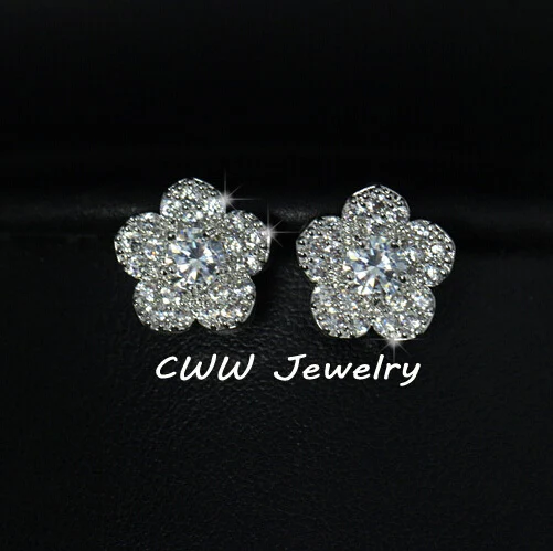 CWWZircons Модный Красный Кристалл ювелирные изделия белого золота цвет AAA+ кубический цирконий проложить милый цветок серьги гвоздики для дам CZ222 - Окраска металла: white