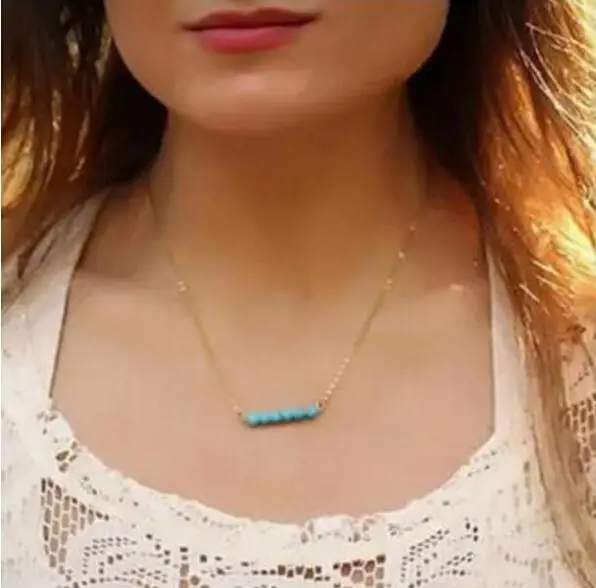 N328 2018 летнее пляжное простое и элегантное натуральное синее ожерелье с бусинами