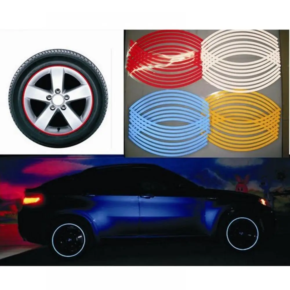 

16 Pcs Strips Wheel Stickers And Decals Reflective Rim Tape Bike Motorcycle Car Tape 7 Colors Car Styling Hot Sale