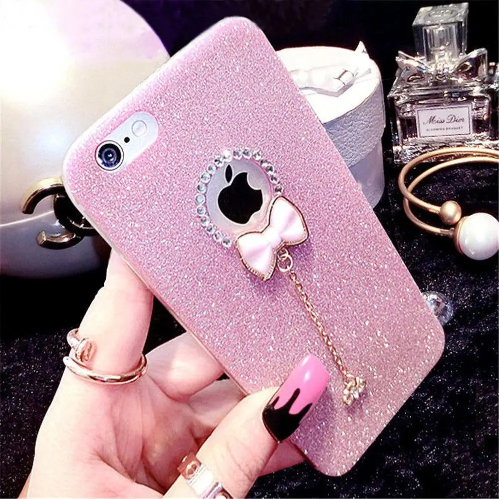 Mobile Phone Bags for iPhone 6 iPhone6S iphone 5S 5 s SE 5SE 6Plus 6SPlus 7 8 X Case glitter pink Bow Coque Luxury capinha |