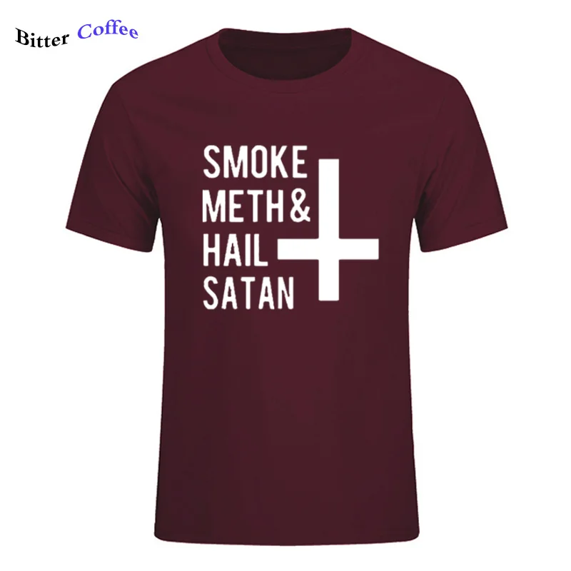 22 Новое модное платье с принтом дым мет и с надписью «Hail satan» Перевернутый крест забавная футболка с рисунком, хлопковая футболка с короткими рукавами, футболка с длинными рукавами размера плюс, модные футболки, топы - Цвет: 22