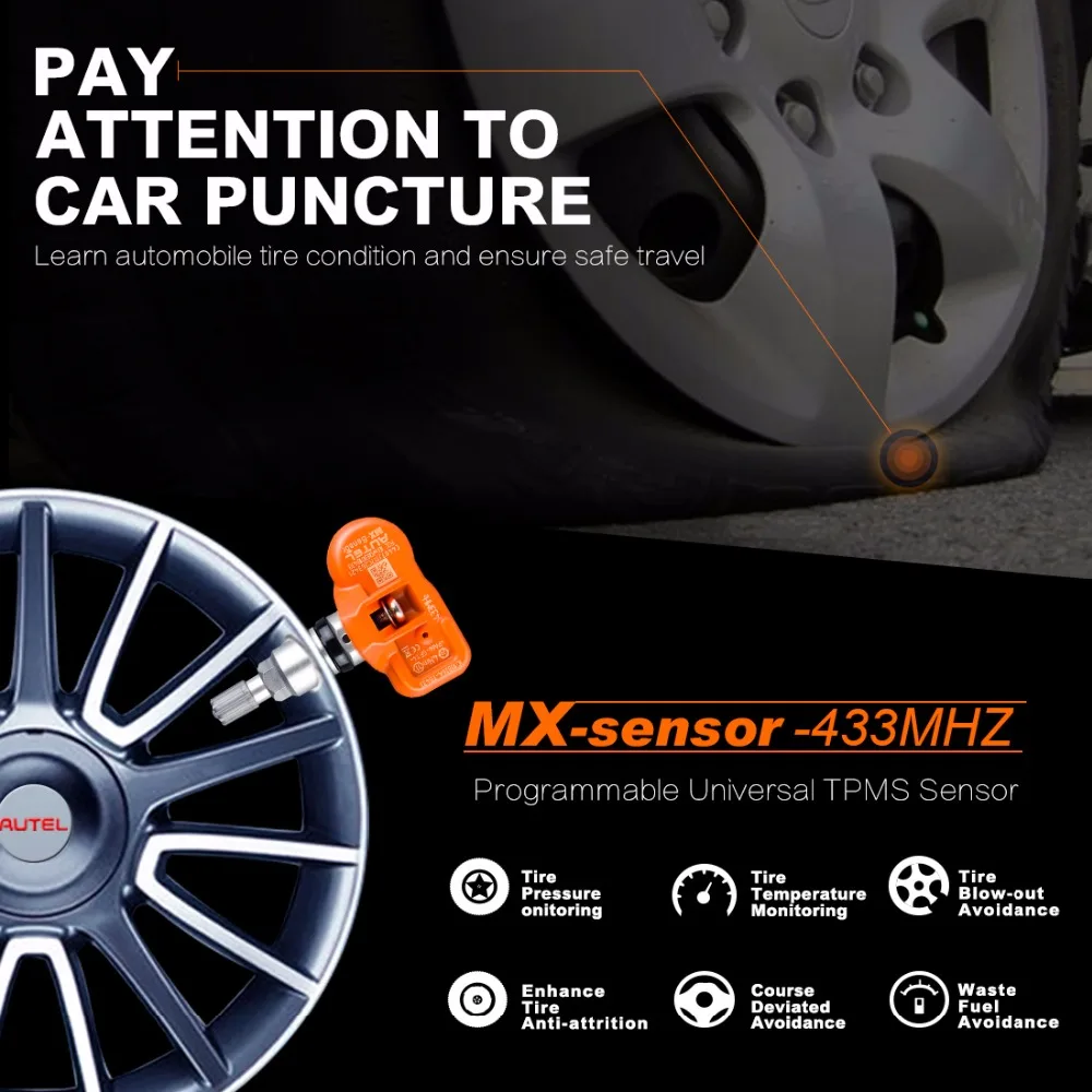 Autel tpms Mx сенсор 4 шт. 433 МГц Универсальный TPMS сенсор mx-senor MX 433 МГц поддерживает контроль давления в шинах 433 МГц