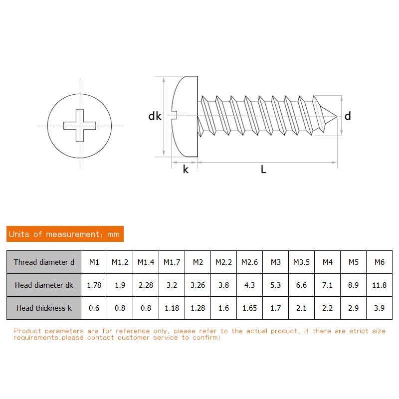304 Stainless Steel Standoff Phillips Pan head round Self-tapping ISO7049Wood Small laptop Micro Screw Set M2.2M2.6M2.9M3.5 |
