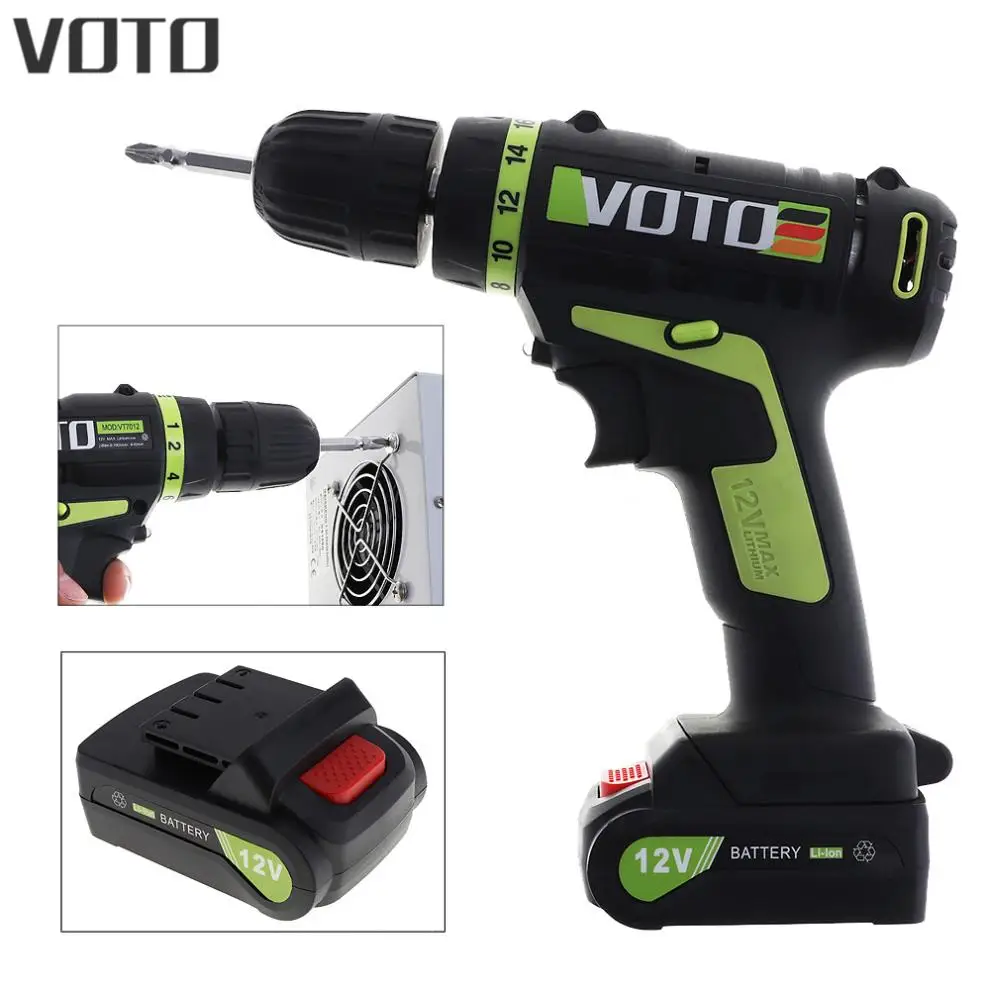 VOTO AC 100-240 V Беспроводная литиевая батарея 12V электрическая отвертка с переключателем регулировки вращения для обработки винтов