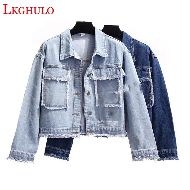 LKGHULO 2018 модные ковбойские джинсовые куртки с бахромой женская короткая джинсовая
