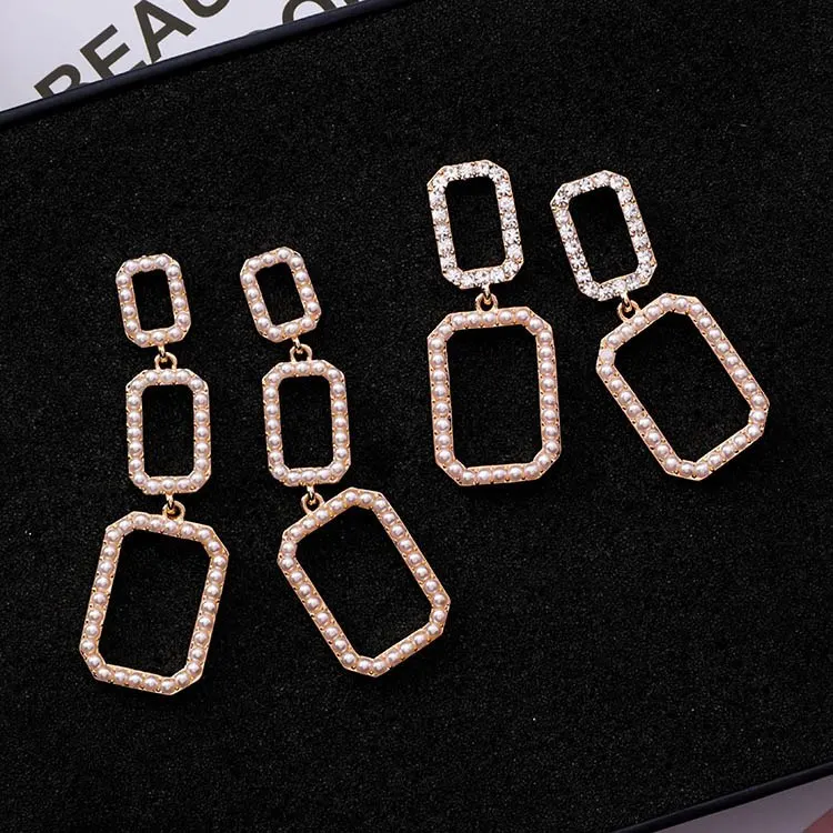 Европейские простые квадратные висячие серьги с искусственным жемчугом и