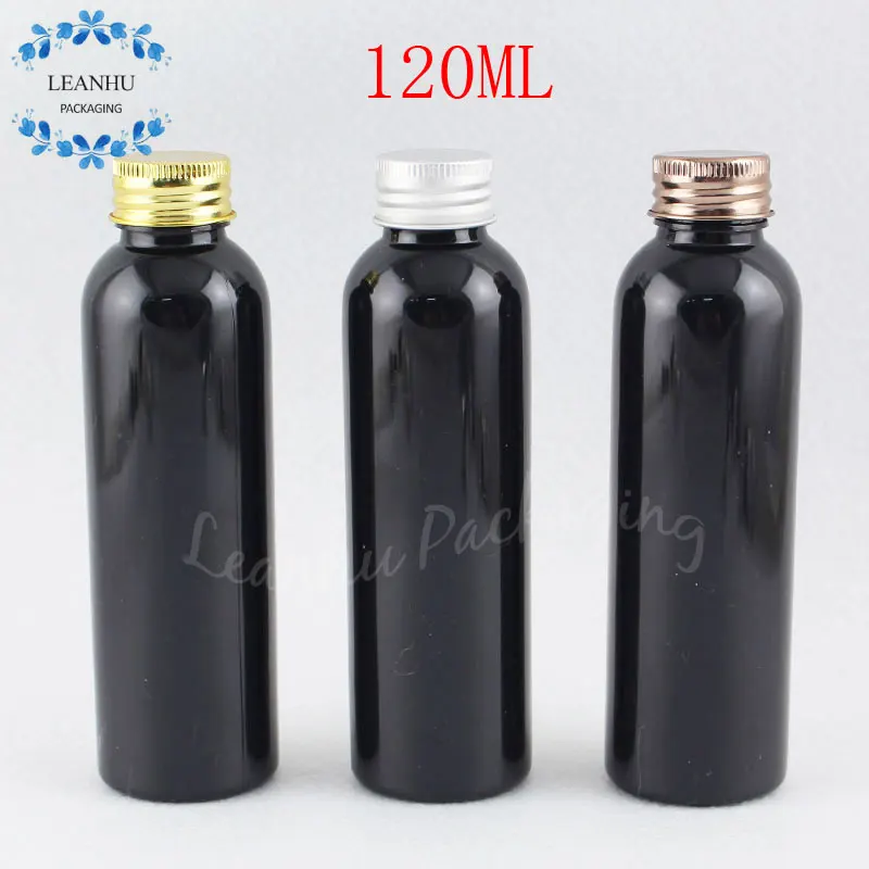 

120 мл черная пластиковая бутылка с алюминиевой крышкой, 120CC пустой косметический контейнер, тонер/лосьон упаковочная бутылка (50 шт./лот)