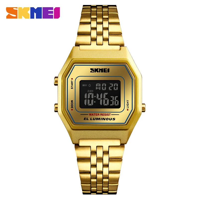 Gold black Модные женские цифровые часы роскошные часы из розового золота браслет из нержавеющей стали наручные часы Лидирующий бренд SKMEI спортивные женские часы - Цвет: Gold black