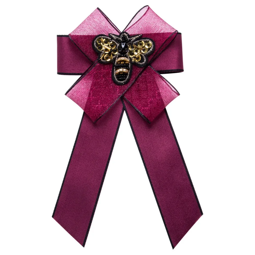 

Fashion Bohemia Lace Fabric Ribbon Pins Tie Bowknot Honeybee Brooches For Women