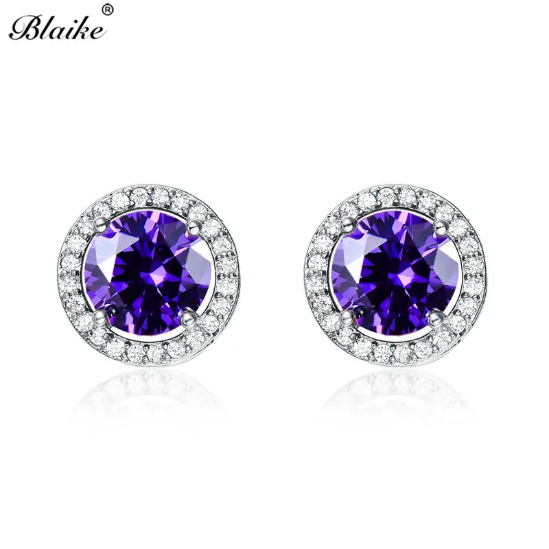 Женские круглые серьги гвоздики Blaike фиолетовые/синие/красные/зеленые