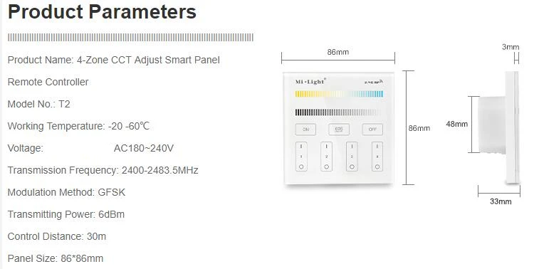AC 220 V Mi Light T1 T2 T3 T4 панель контроллера 2,4G RF сенсорный экран настенный пульт дистанционного управления для DIM CCT RGB RGBW RGB+ CCT Светодиодный лампочки/полосы