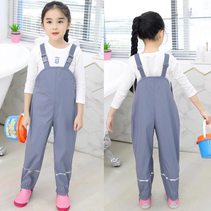 2019 Rain Boys Overalls PU Waterproof Sport Girls Pants Loose Children Trousers Toddler Romper Kids Jumpsuit 1-10 Years |