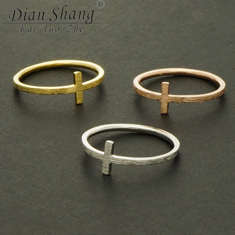 DIANSHANGKAITUOZHE Bague Femme Минималистский Альянсов Крест Кольцо Для Женщин Из Розового Золота Кольца Перстень Anillos Mujer