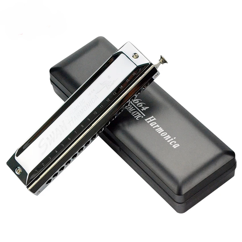 Серебристый и золотистый Лебедь с 16 отверстиями 64 тона гармоника ключом