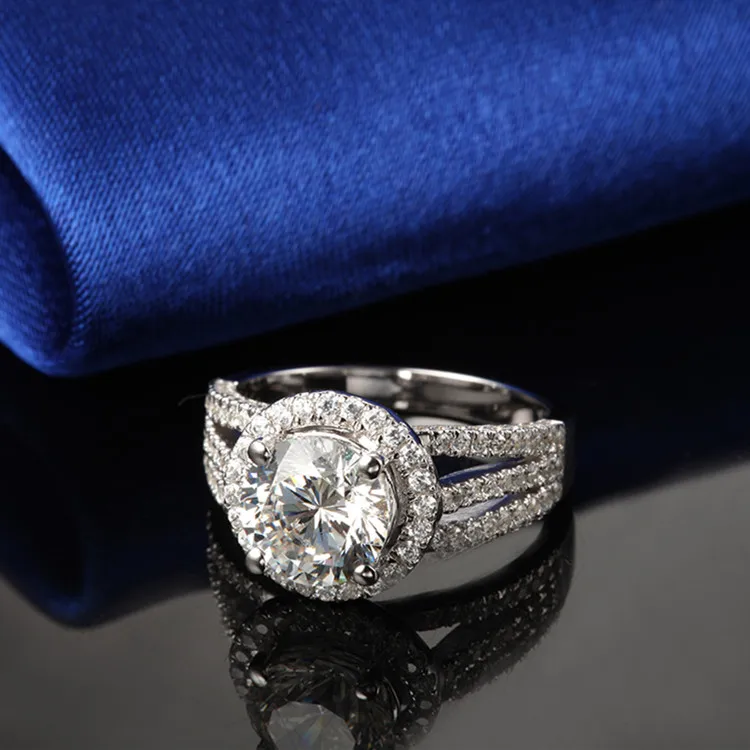 2CT Bonzer качественное синтетическое кольцо с круглым бриллиантом Твердое Серебро