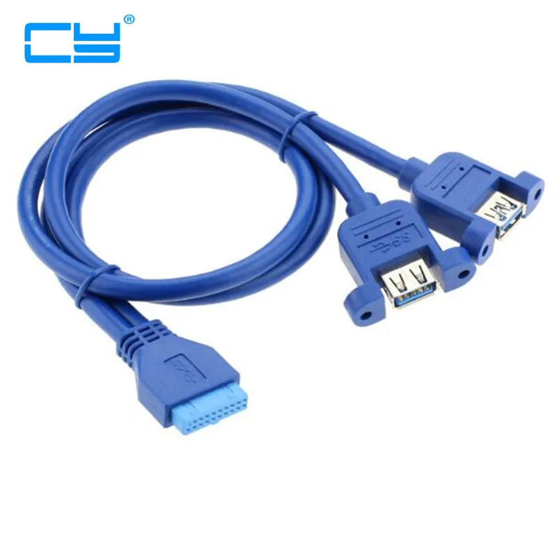 

Blue color 0.5m USB 3.0 Motherboard 20pin to USB3.0 Dual Ports A Female connector cable cord 50cm with Screw Mount Type