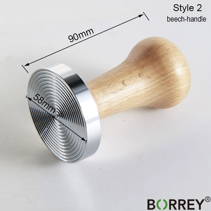 Style 2 Borrey Темпер для кофе, экспрессо 58 мм Нержавеющая сталь Кофе стойка для трамбовки с ручка из плотной древесины Кофе порошок молоток плоский пульсации - Цвет: Style 2
