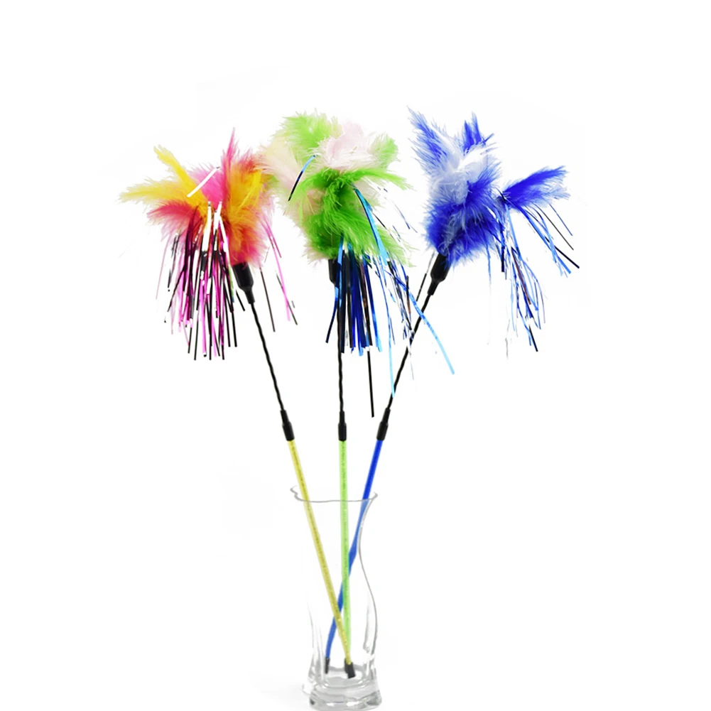 1 шт. игрушка для кошек милый дизайн цветная лента + перышки волшебная палочка