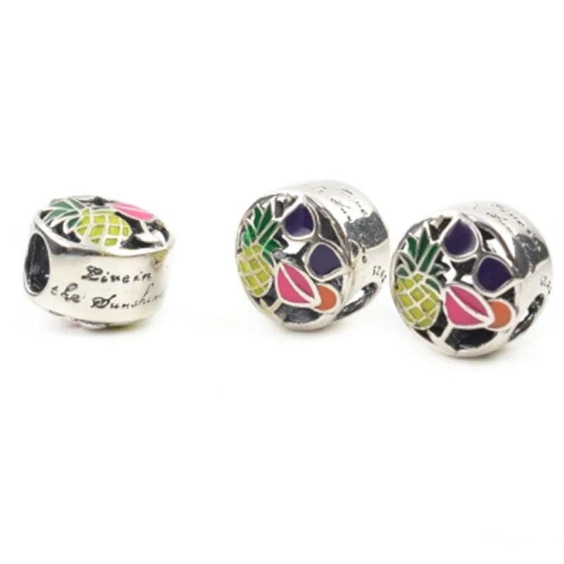 2018 NEW 925 Sterling Silver DIY European Beads Holiday Traveling Pineapple Sunglass Charms Fit Bracelet Hot Sell | Украшения и