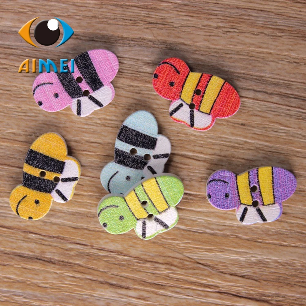 Оптовая продажа/Розничная продажа 50 шт./лот вышивка пчелами деревянные кнопки