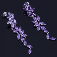 gorgeous long purple cubic zirconia silver plated drop dangle earrings v0345