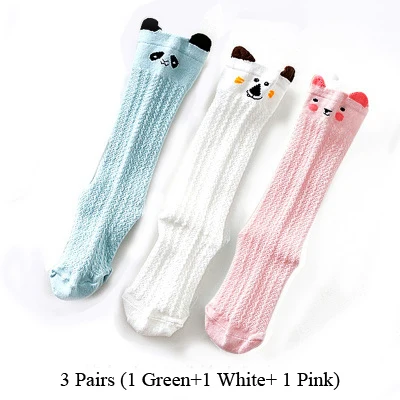 1Green 1White 1Pink 3 пары/партия, носки для новорожденных, длинные летние дышащие носки для маленьких мальчиков и девочек, носки до колена с рисунком, носки для младенцев, sokken - Цвет: 1Green 1White 1Pink