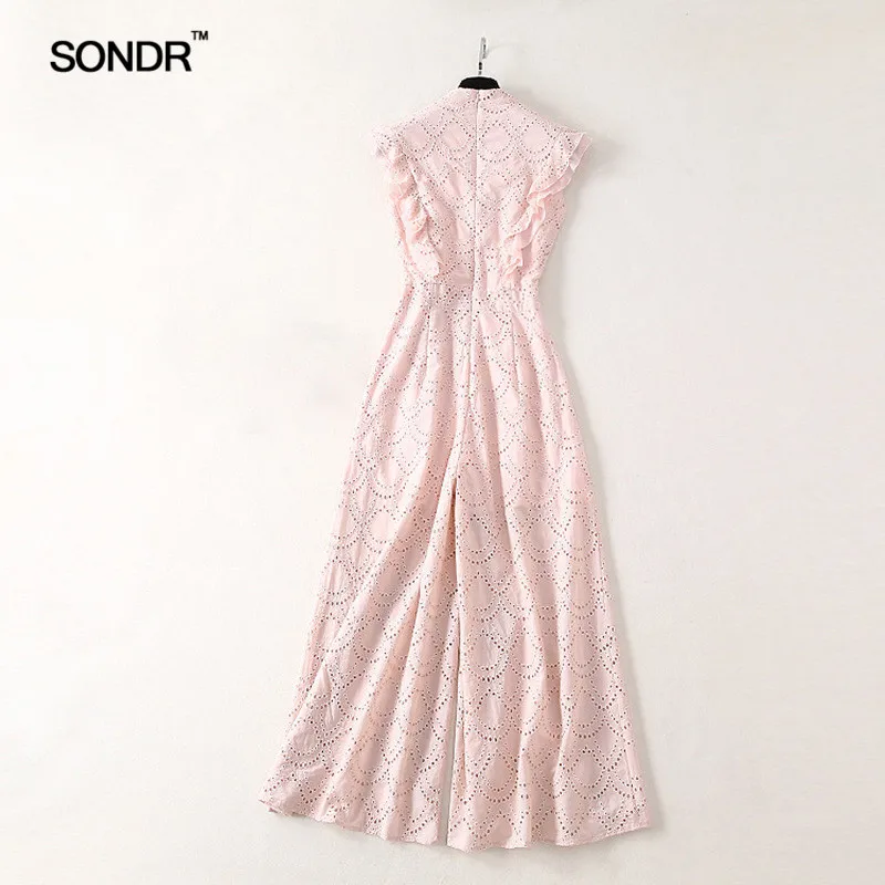 Женский комбинезон с V-образным вырезом открытыми плечами и оборками | Женская