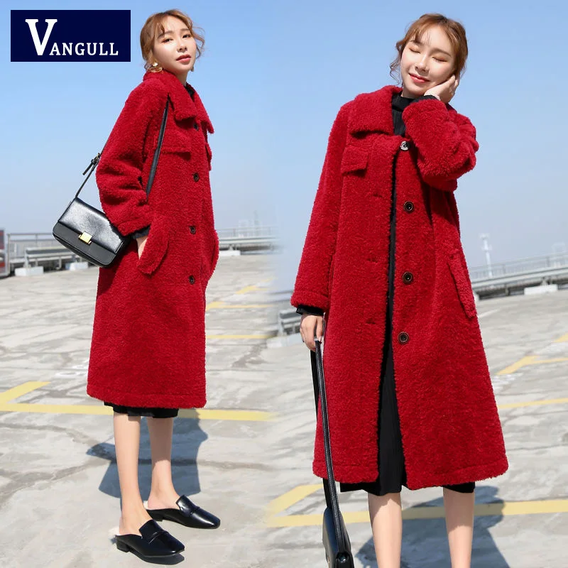 

Vangull Faux Fur Long Jackets 2020 Winter Casual Women Fashion Warm Lamb Wool Cotton Solid Coat Plus Velvet Thick Outerwear