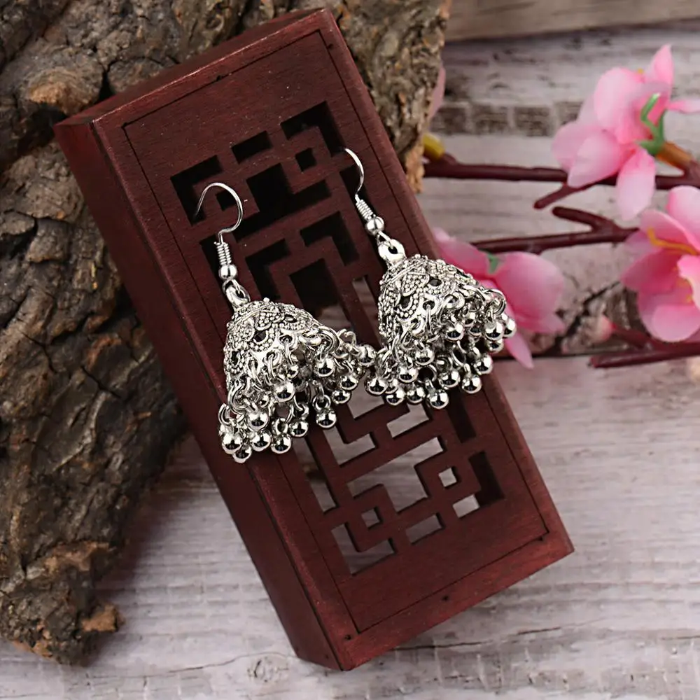 CARTER LISA этнические винтажные индийский цыганский Jhumka серьги серебряные большие