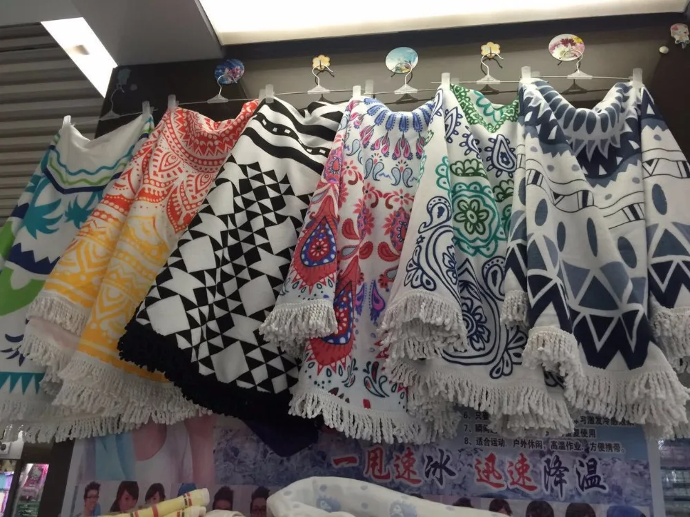 2019 Большое пляжное полотенце из микрофибры с реактивным принтом и кисточкой 150 см