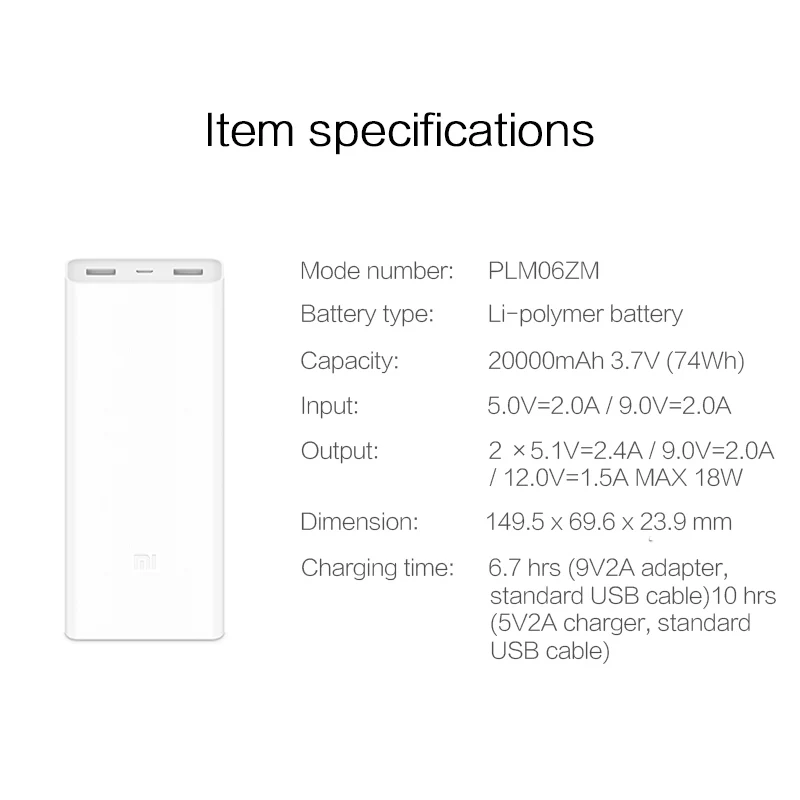 Оригинальный внешний аккумулятор Xiaomi 20000mAh 2C Quick Charge QC 3 0 с двумя портами usb power Bank