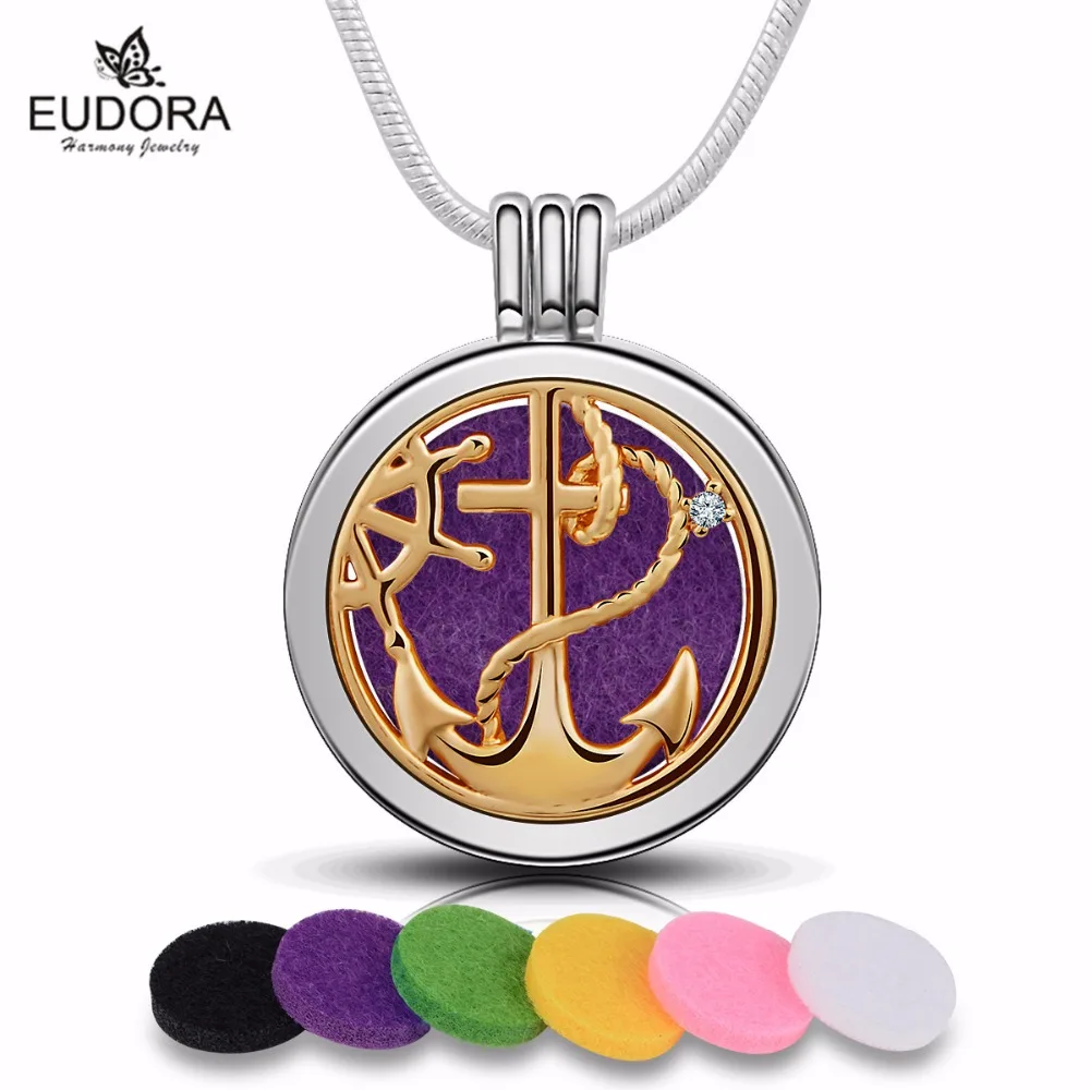 Crystal Anchor Fashion Charm Stainless Steel Aromatherapy Necklace With Mix Felt Pads and A Matching Chain | Украшения и
