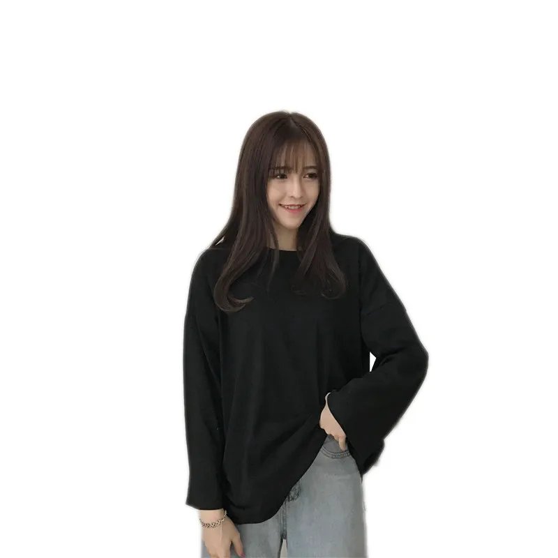 Spring women T-shirt 2018 new solid color long-sleeved female t-shirt wild was thin medium long round neck ladies cw064 | Женская одежда