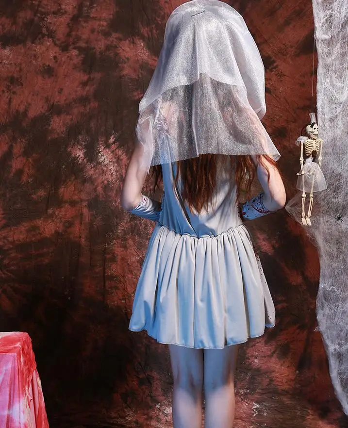 Новый страшный костюм кровавый труп Невеста Мэри белый для косплея платье