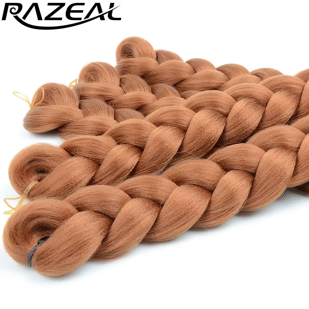 

Razeal 24" 5Pcs/Lot pure color Synthetic Braiding Hair Jumbo Braid Hair High Temperature Crochet Braids Hairstyles