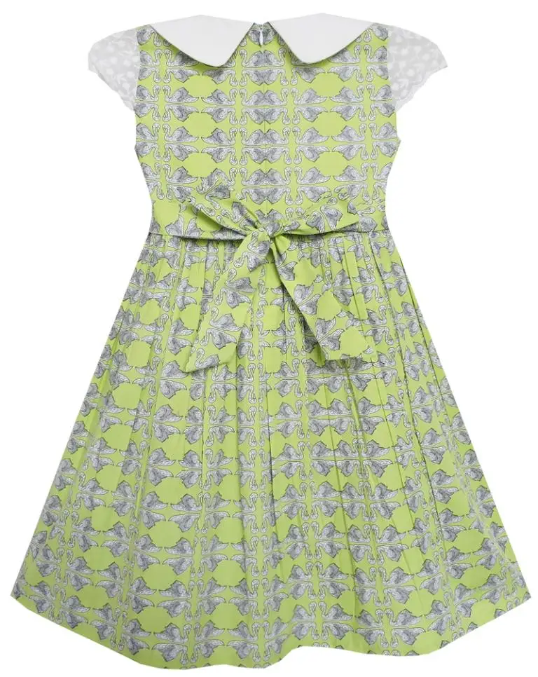 Girls Dress Bow Tie Swan Turn-Down Collar Green Cotton 2020 Summer Princess Wedding Party Dresses Size 4-10 Carnival Vestidos | Детская