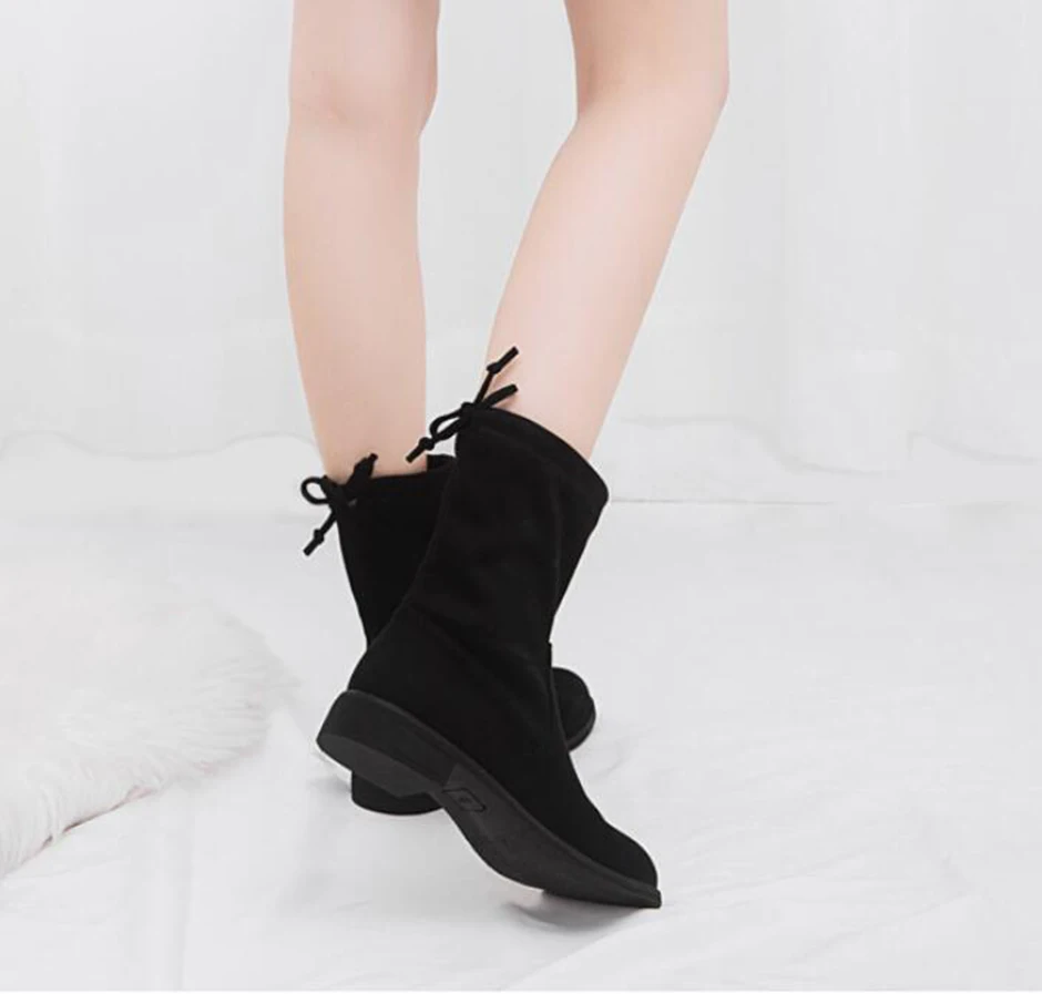 

KNCOKAR 2018 Autumn and winter new style ladies comfortable thick and fashionable pure color round head cotton riding boots.