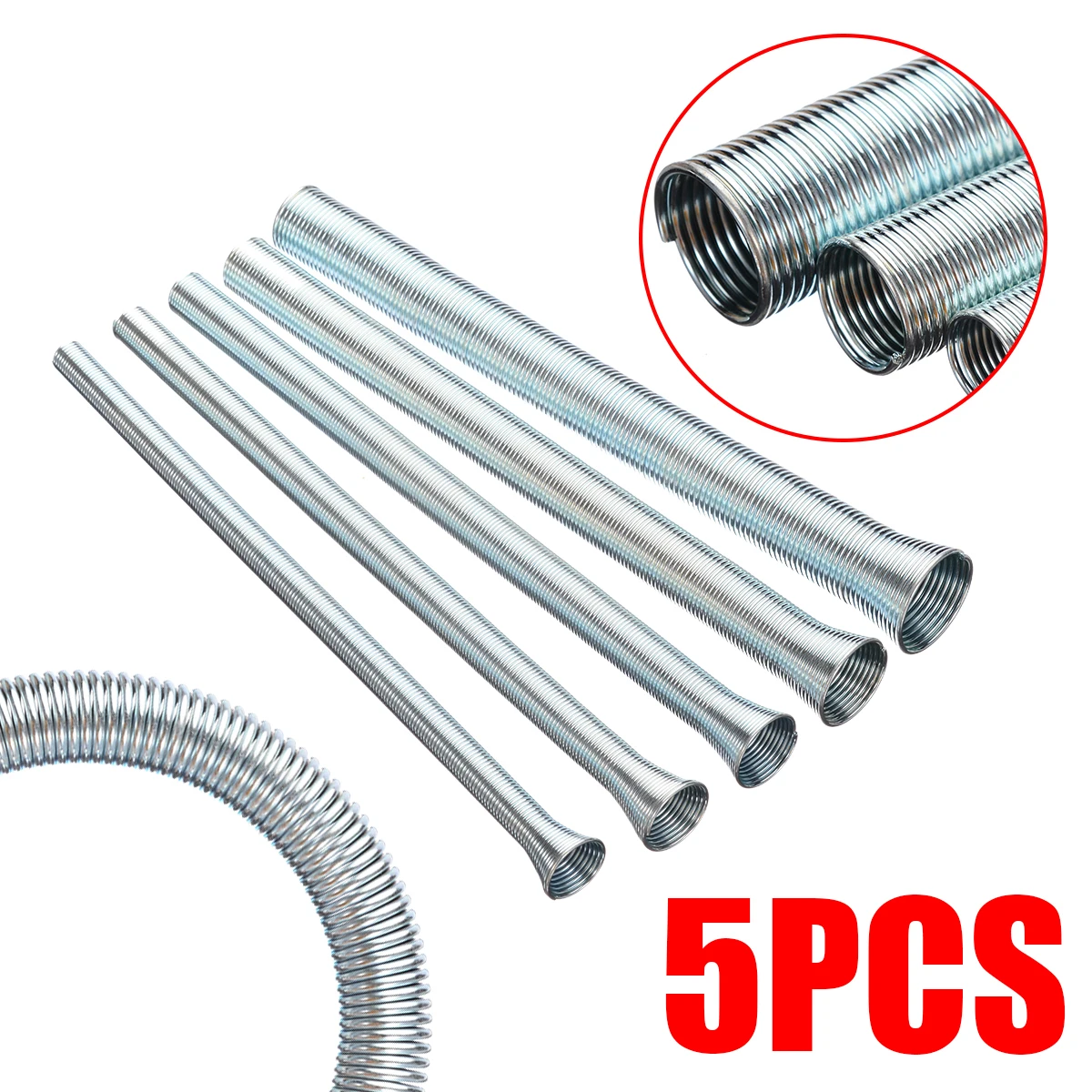 

5Pcs Spring Pipe Bender Silver Spring Steel Spring Bending Tube Kit CT-102-L Spring Tube Pipe Bender 1/4" 5/16" 3/8" 1/2" 5/8"