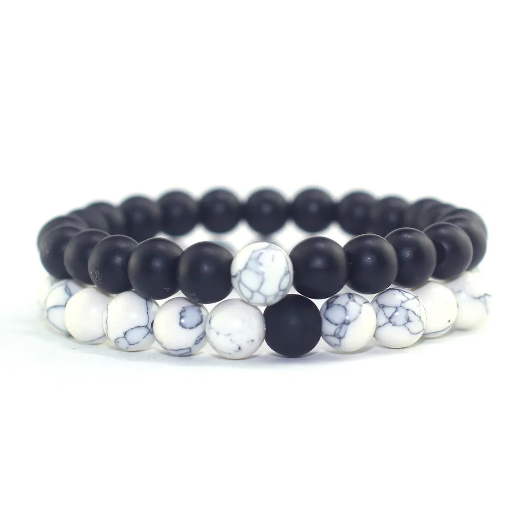 White Pine Scrub Couple Set Beads Natural Turquoise Black Matte 2 Pack Bracelet Christmas Friendship Gift Pulsera De Mujer | Украшения и