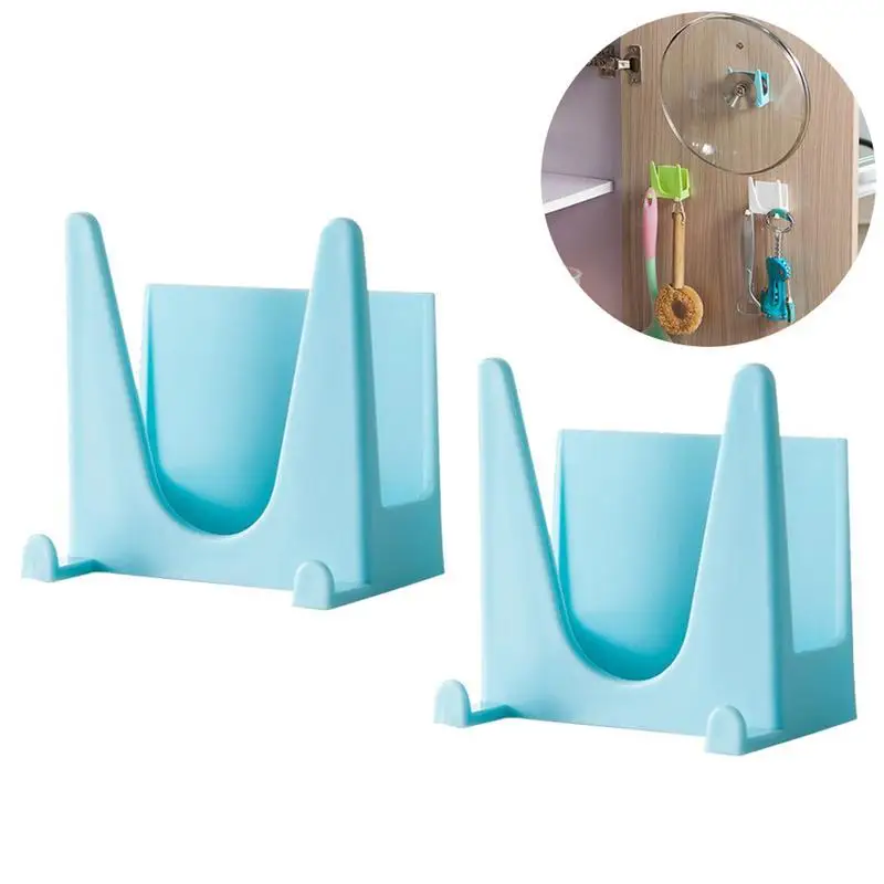 Blue ROSENICE 2шт Пластиковый Поддон Крышка стойки горшок крышка стеллаж, держатель настенный кухонный инструмент Органайзер полка для хранения - Цвет: Blue